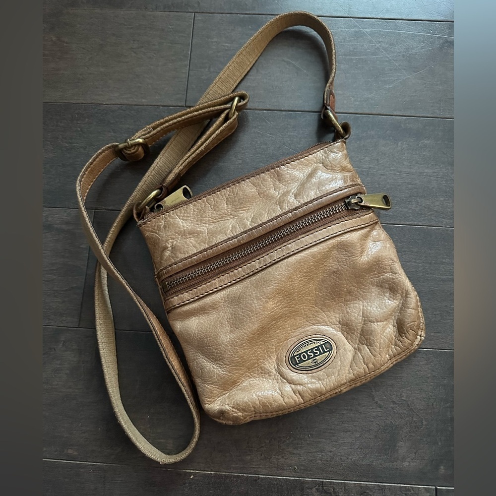 Fossil Explorer Tan Leather Cross Body Bag Multipocket